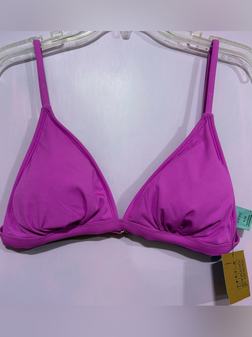 Shade & Shore Ribbed Triangle Bikini Top - Bright Magenta